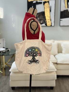 Earthbound Trading Co. Chakra Tree of Life Cotton Canvas Tote Bag